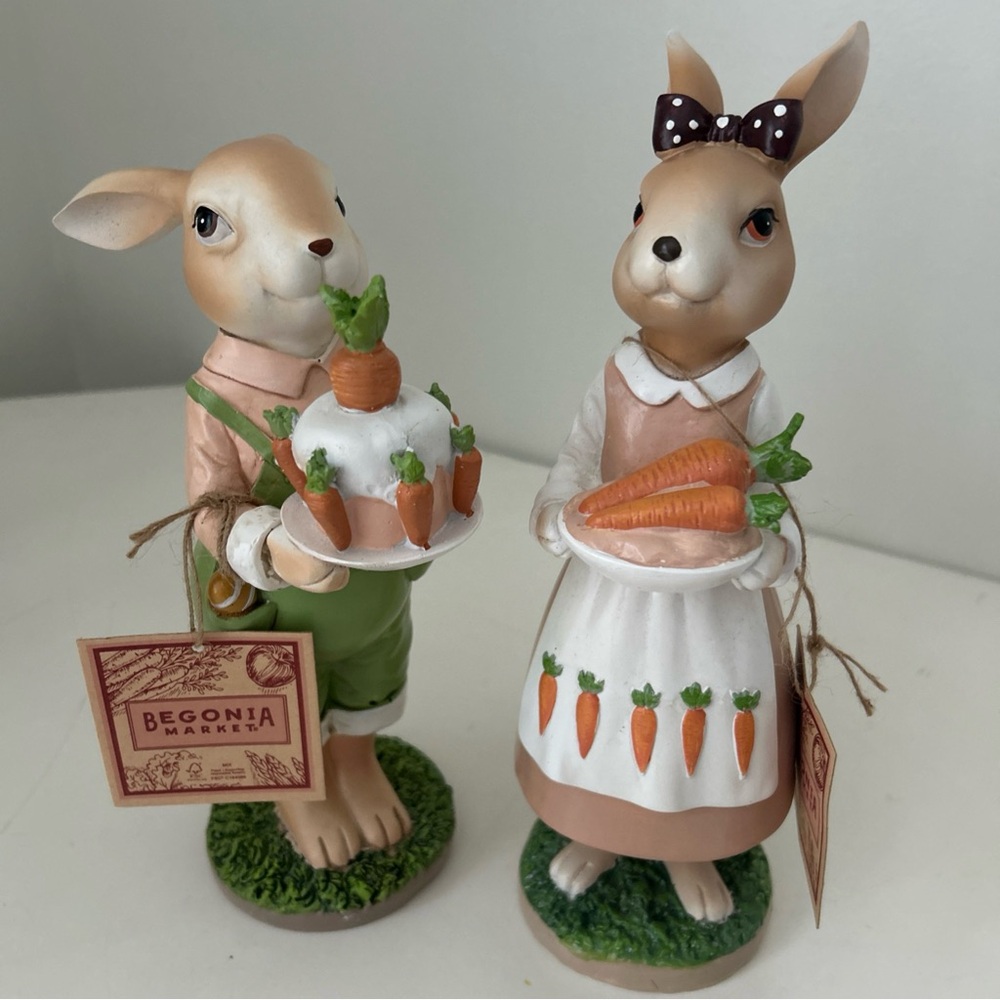 Easter Bunny Rabbit w Carrots Figurine Set- Farmers Primitive Style Peter Rabbit - Picture 12 of 13